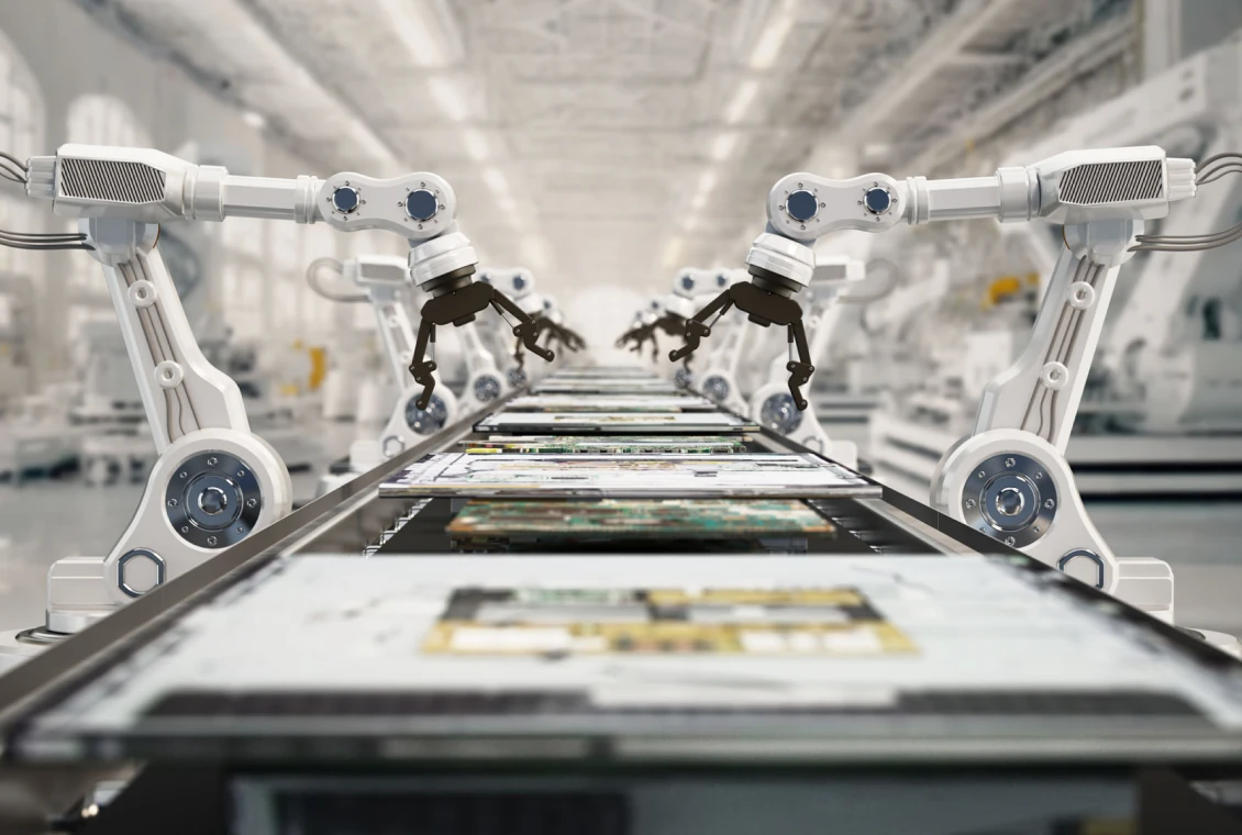 High-tech manufacturing process with robots