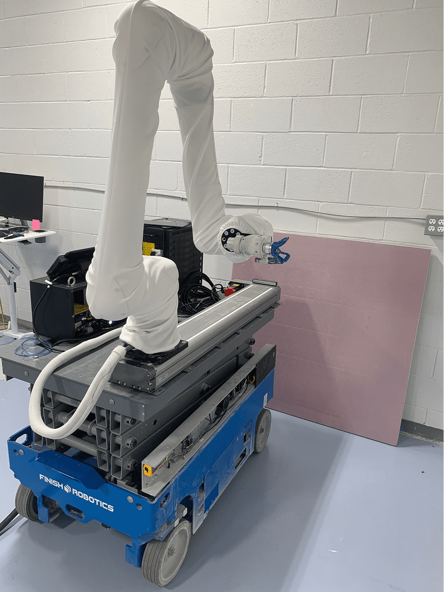 Robotic arm performing a task in a lab setting.