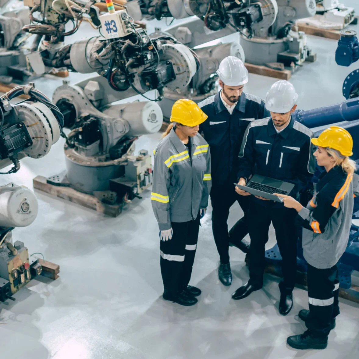 Industrial team meeting in manufacturing plant